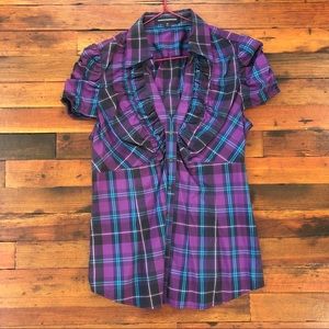 Express Purple Plaid Button Top - Size M